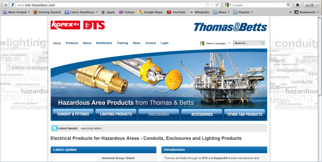 Thomas and Betts Hazardous website